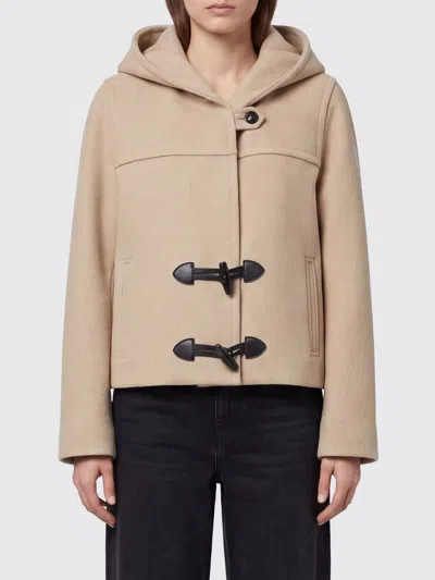 Isabel Marant Short Cotton Duffle Coat With Hood And Leather Inserts In Brown