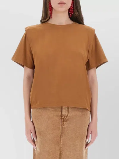 Isabel Marant Short Sleeve Crew Neck Top With Shoulder Pads In Brown