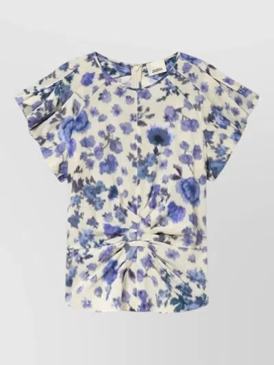 Isabel Marant Short Sleeve Dress Round Neckline Floral Pleated In Blue