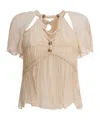 Isabel Marant Rosaline Cutout Pleated Chiffon Silk Top In Beige