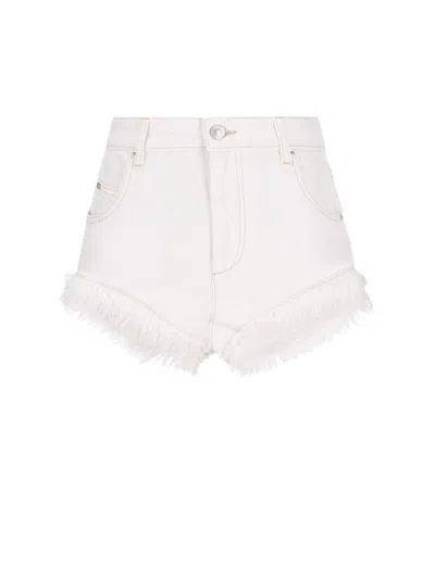 Isabel Marant Eneidao Fringed Cotton Denim Shorts In White