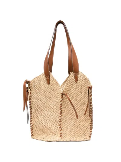 ISABEL MARANT SHOULDER BAG "TAMPA" IN RAFFIA WITH LEATHER FINISHES.