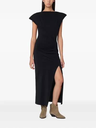 Isabel Marant Shoulder-pad Side-slit Maxi Dress In Black