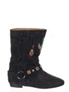 Isabel Marant Suede Ankle Boots With Fringe And Embroidery In Black