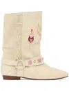 Isabel Marant Siani Fringed Embroidered Suede Ankle Boots In 中性色