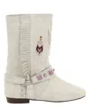 Isabel Marant Siani Fringed Embroidered Suede Ankle Boots In Beige