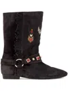 Isabel Marant Suede Ankle Boots With Fringe And Embroidery In Black