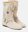 Isabel Marant Siani Fringed Embroidered Suede Ankle Boots In White