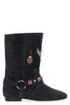 Isabel Marant Suede Ankle Boots With Fringe And Embroidery In Black