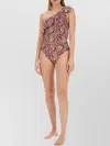 Isabel Marant "sicily" One-shoulder Swimsuit With Abstract Pattern And Ruffle Detail