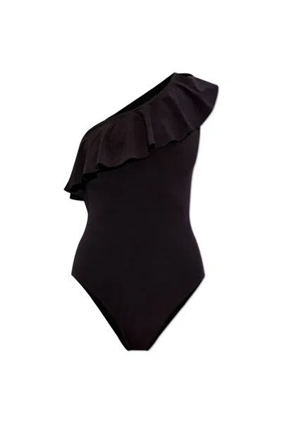 Isabel Marant Sicilya Ruffled One-shoulder Swimsuit In Black