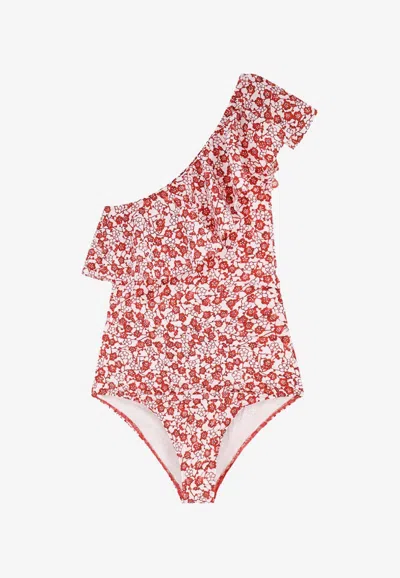 Isabel Marant Sicilya One-shoulder Printed One-piece Swimsuit In Red
