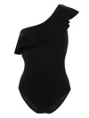 Isabel Marant Black Ruffle-trim One-shoulder Swimsuit In 黑色