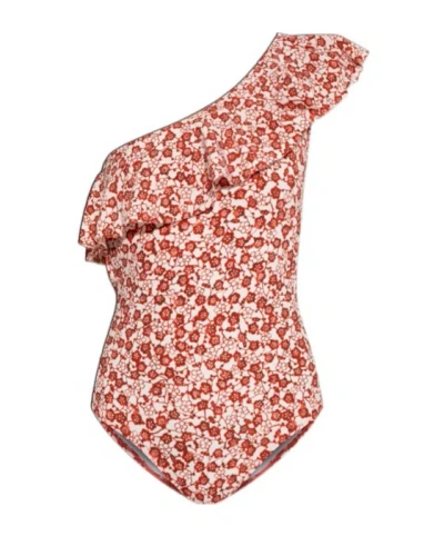 Isabel Marant Sicilya Ruffled Floral Swimsuit In Red