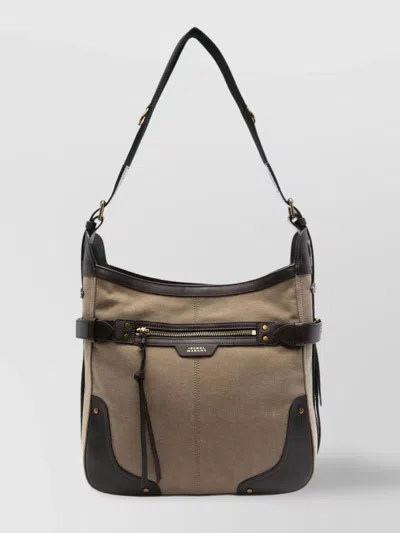 Isabel Marant Sierra Cotton Blend Shoulder Bag With Leather Trim In Brown