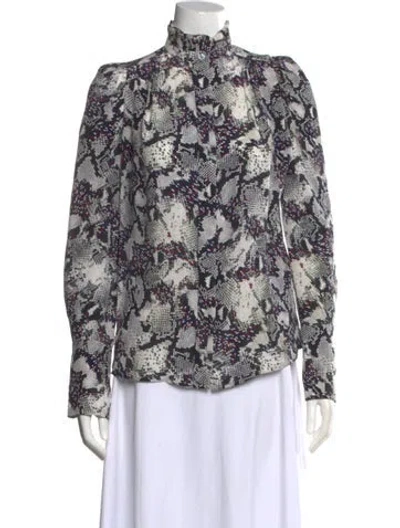 Pre-owned Isabel Marant Silk Animal Print Blouse In White