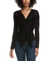 Isabel Marant Ulietta Metallic Velvet Burnout Long Sleeve Blouse In Black