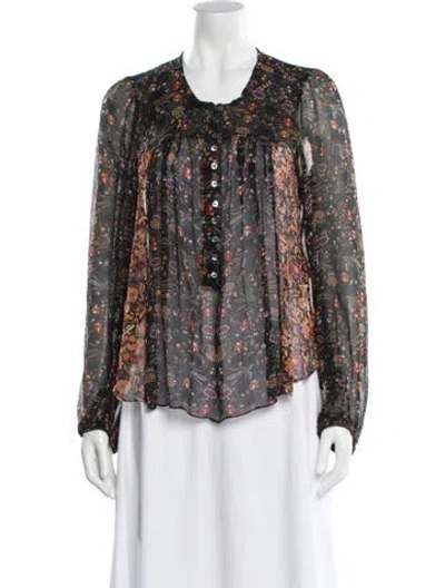 Pre-owned Isabel Marant Silk Floral Print Blouse In Black