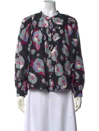 Pre-owned Isabel Marant Silk Floral Print Blouse In Black
