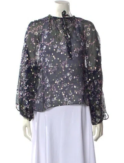 Pre-owned Isabel Marant Silk Floral Print Blouse In Blue
