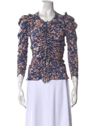 Pre-owned Isabel Marant Silk Floral Print Blouse In Blue