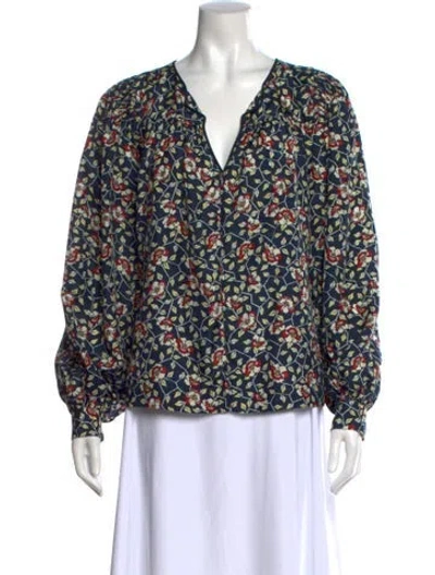 Pre-owned Isabel Marant Silk Floral Print Blouse In Blue