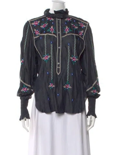 Pre-owned Isabel Marant Silk Floral Print Blouse In Blue