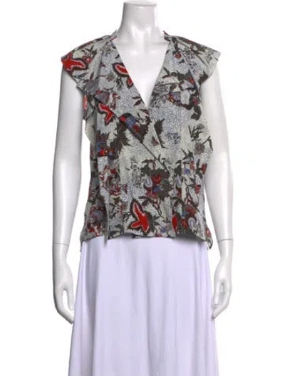 Pre-owned Isabel Marant Silk Floral Print Blouse In Blue