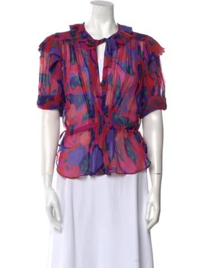 Pre-owned Isabel Marant Silk Floral Print Blouse W/ Tags In Blue