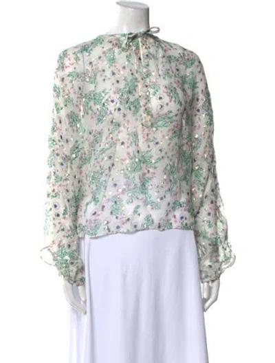 Pre-owned Isabel Marant Silk Floral Print Blouse In White