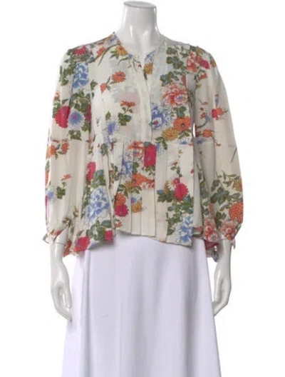 Pre-owned Isabel Marant Silk Floral Print Blouse In White