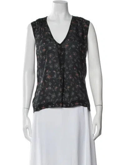 Pre-owned Isabel Marant Silk Floral Print Top In Black