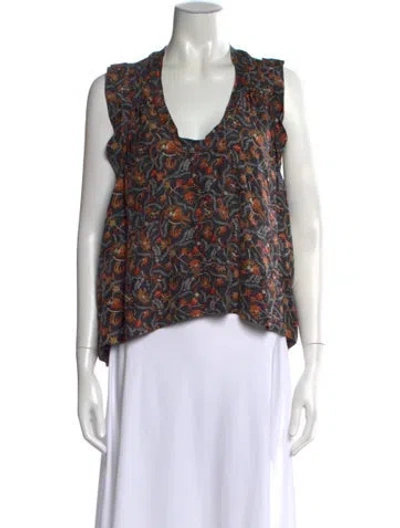 Pre-owned Isabel Marant Silk Floral Print Top In Black