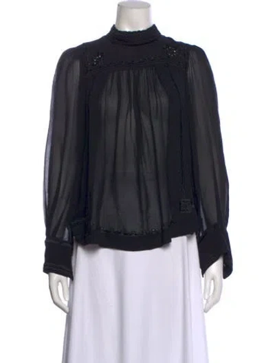 Pre-owned Isabel Marant Silk Mock Neck Blouse In Black