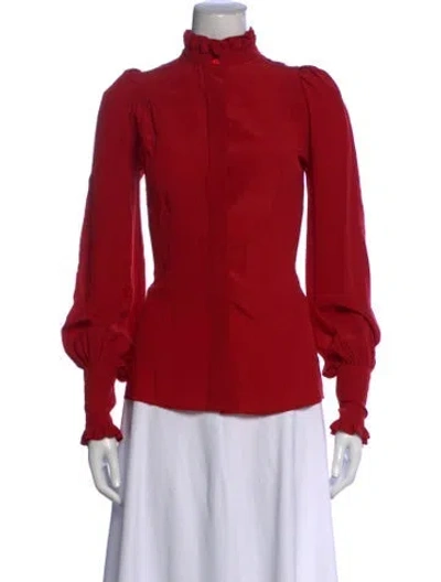 Pre-owned Isabel Marant Silk Mock Neck Blouse In Red
