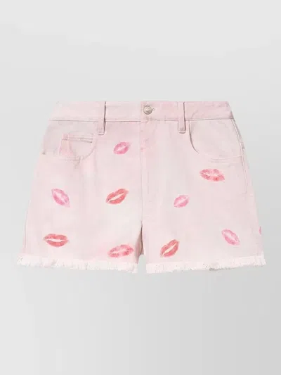 Isabel Marant Silk Nylon Printed Shorts Belt Loops In Pink