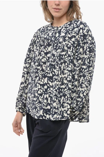 Isabel Marant Silk Oversized Brunille Blouse With Draping In Blue