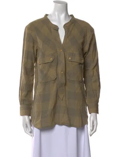 Pre-owned Isabel Marant Silk Plaid Print Button-up Top In Neutral