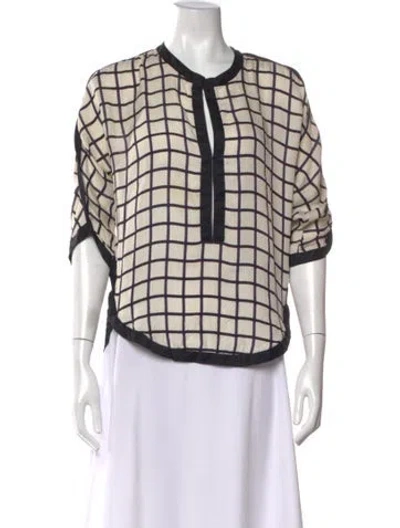 Pre-owned Isabel Marant Silk Plaid Print Top In Neutral