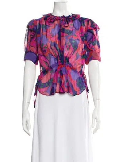 Pre-owned Isabel Marant Silk Printed Blouse W/ Tags In Purple