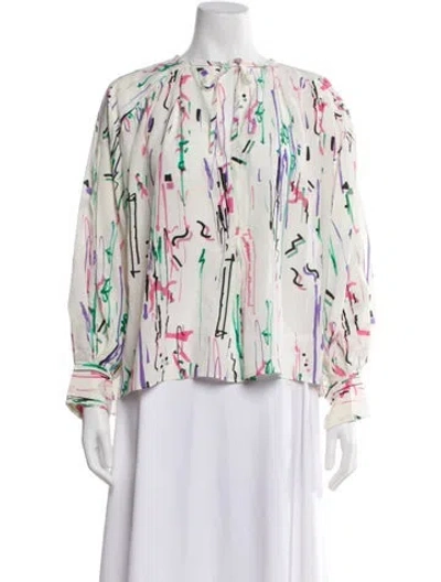 Pre-owned Isabel Marant Silk Printed Blouse W/ Tags In White
