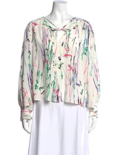 Pre-owned Isabel Marant Silk Printed Blouse In White