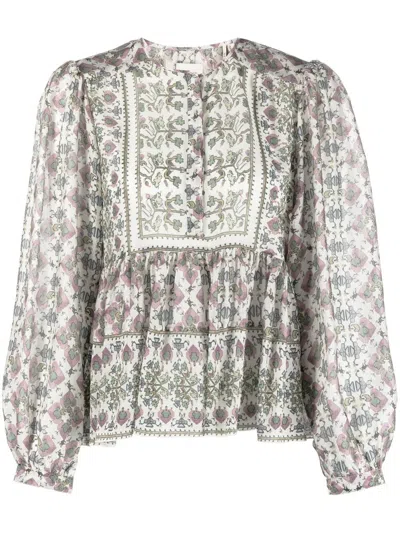 Isabel Marant Silk Puff-sleeve Shirt In Gray