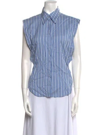 Pre-owned Isabel Marant Silk Striped Button-up Top In Blue