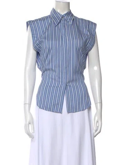 Pre-owned Isabel Marant Silk Striped Button-up Top In Blue