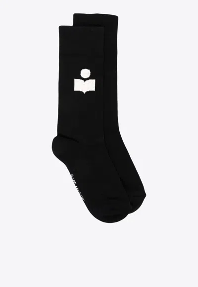 Isabel Marant Siloki Logo Print Socks In Black