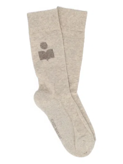 Isabel Marant Siloki Logo-ribbed Socks In Gray
