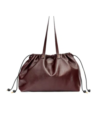 Isabel Marant Silven E/w Shiny Leather Tote Bag In Burgundy