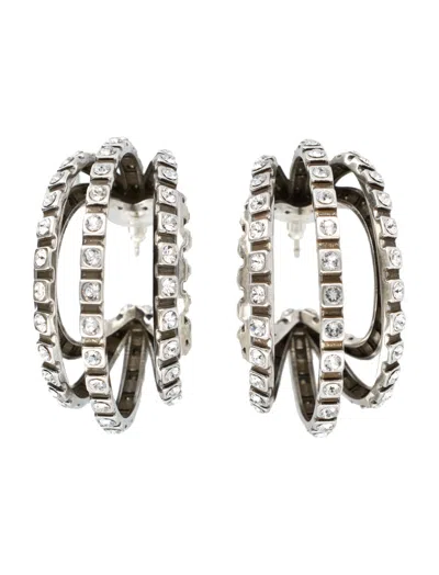 Isabel Marant Silver Crystal Hoop Earrings In Metallic