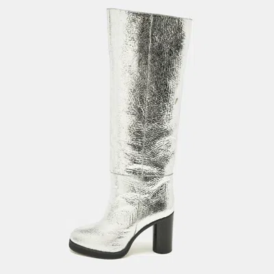 Pre-owned Isabel Marant Silver Foil Leather Knee Length Boots Size 39